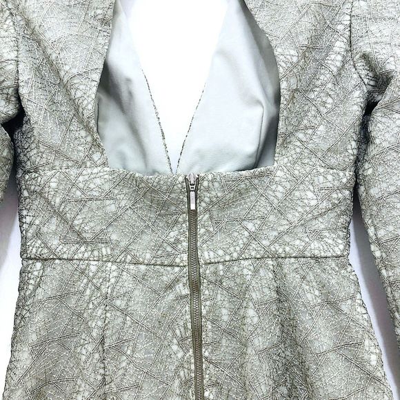 Misha Collection Metallic Sage Gray Lace Luxury Natasha Mini Dress Size 4 - Picture 9 of 16